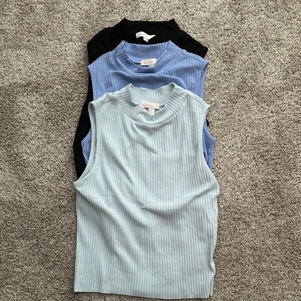GB Girls Ribbed Knit Tank Tops - Black, Blue, Light Blue